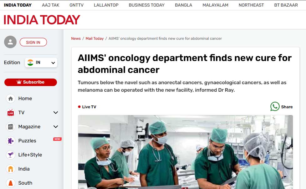 India Today Press Release Dr. MD Ray